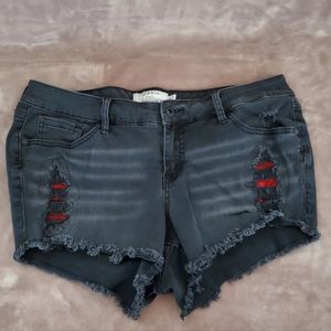 Torrid Black Distressed Short Shorts With Embroidered Roses